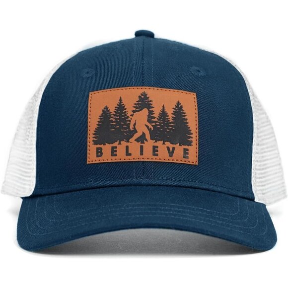 🆕Men Blue Mesh Bigfoot Leather Cap Snapback Sasquatch for Hunting & Hiking Hat - Picture 5 of 7